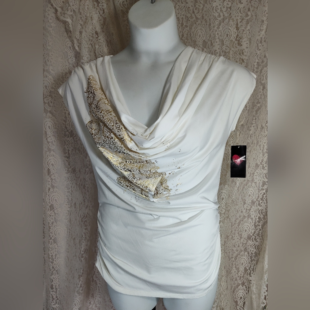 Susie Rose White w/ gold  Top NWT
